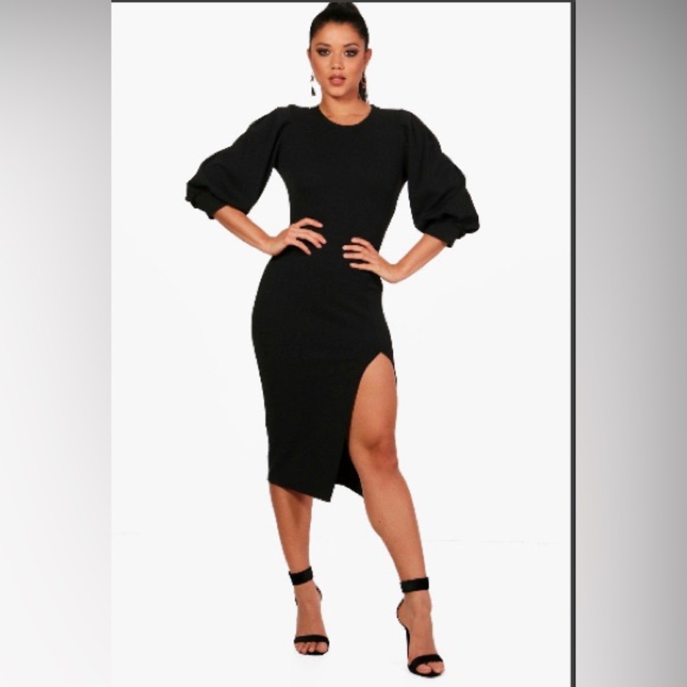 Emily Puff Sleeve Thigh Split Dress